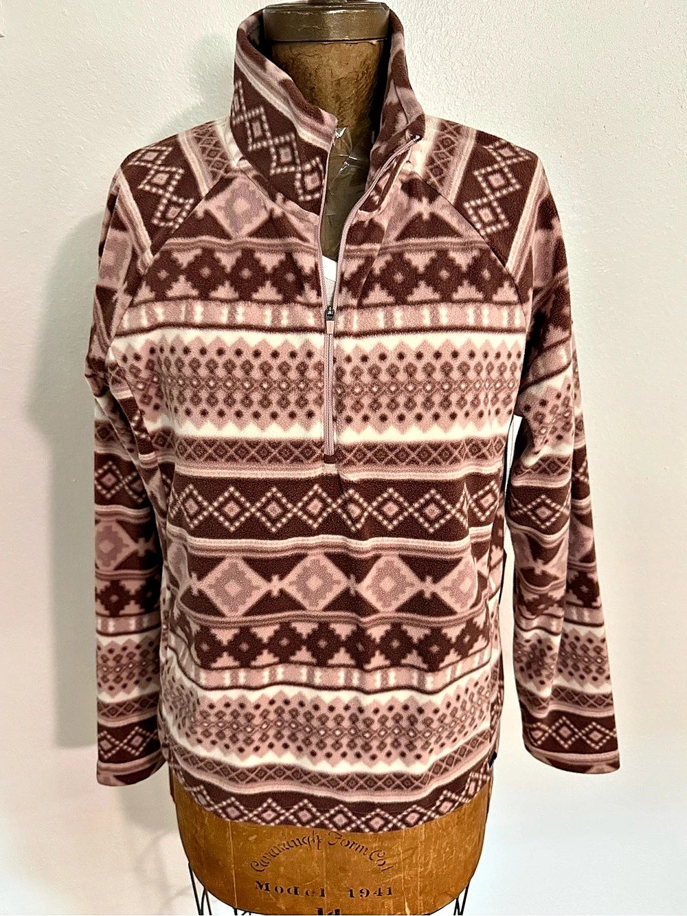 Eddie Bauer Live Your Adventure 1/4 Zip Fleece Pullover Pink & Brown Size Large